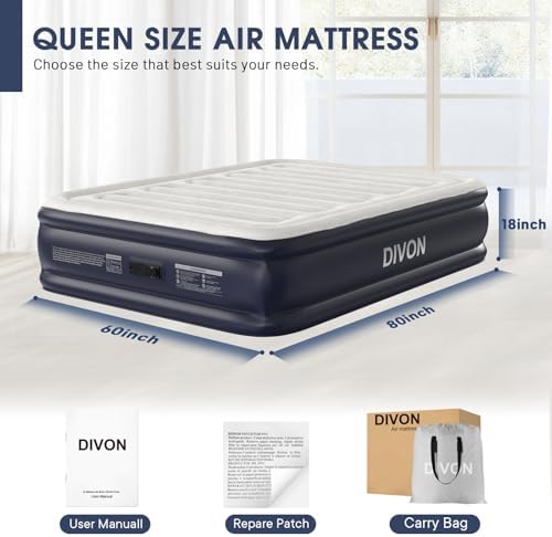 DIVON Queen Air Mattress with Built-In Pump and Storage Bag 1