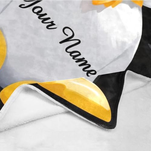 Custom Blanket with Name Text Personalized Penguin Fleece Throw