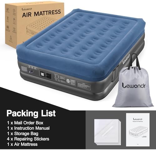 Lewondr Queen Air Mattress with Built in Pump Blue 661lb MAX