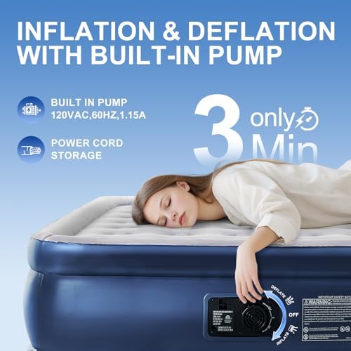 TANSTRIDER Full Air Mattress with Built In Pump