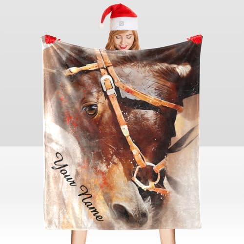 Custom Blanket with Name Personalized Horse Fleece Throw