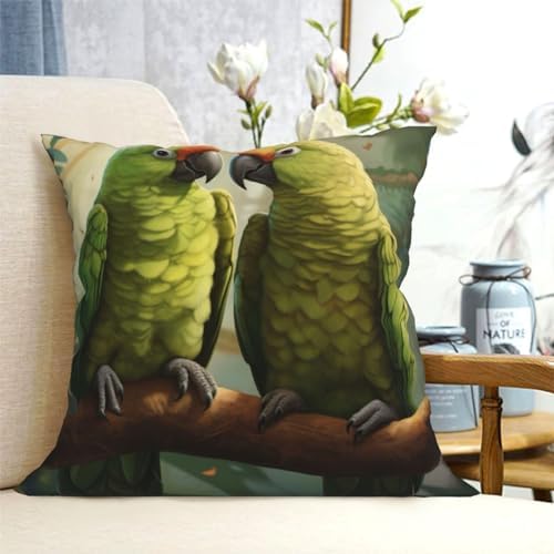Ogniwo Couple Parrots Olive Throw Pillow 12x12 Inch
