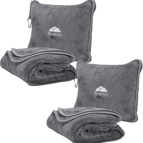 BlueHills 2-Pack Soft Travel Blanket Pillow