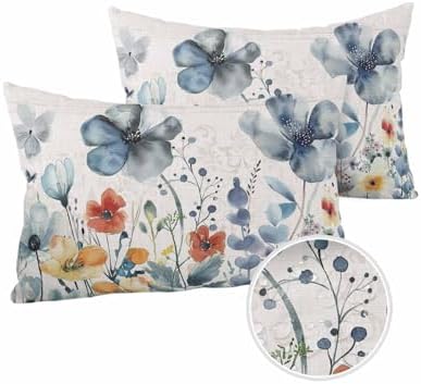 Waterproof Pillow Protector 2 Pack - Blue Wildflower Design 1