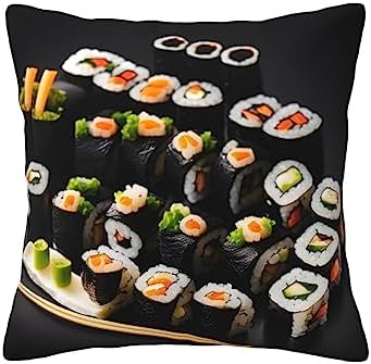 Ogniwo Japanese Sushi Black Throw Pillow Soft 12x12 Inch Cushion Cover
