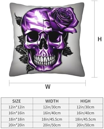 Purple Rose and Skull Throw Pillow 12x12 Inch Soft Square Cushion Case