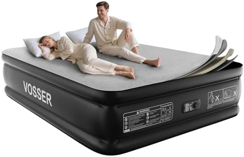 VOSSER Queen Air Mattress with Built-in Pump - 18 Inch Foam Topper