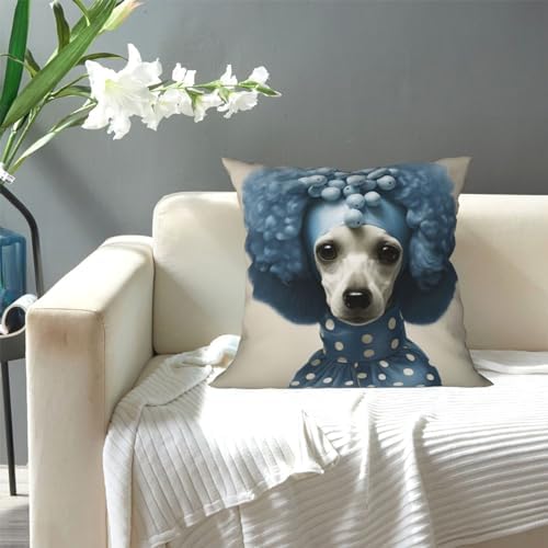 Ogniwo Blue Poodle Polka Dot Throw Pillow 12x12 Inch Soft Square Cushion Cover