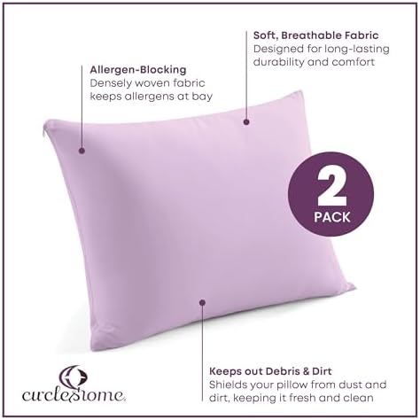 CirclesHome Pillow Protectors 2 Pack Queen Size Zippered