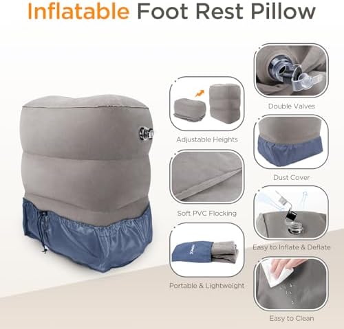 HOMCA Inflatable Travel Foot Rest Pillow 2-Pack Adjustable