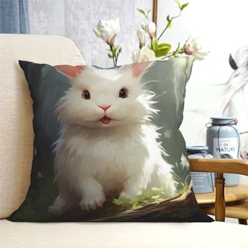 Ogniwo Cute White Rabbit Throw Pillow 12x12 Inch Soft Square Cushion Case 1