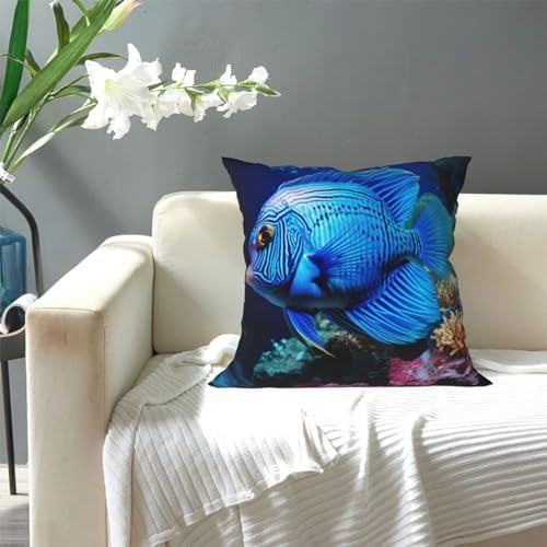 Ogniwo Blue Ocean Fish Throw Pillow 12x12 Inch