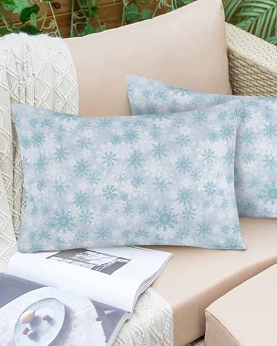 Waterproof Pillow Protector 2 Pack - Light Sky Blue White Snowflakes Design