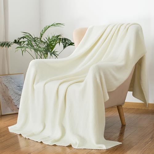 Carriediosa Wool Blend Knit Throw Blanket 50 x 60 Vanilla Cream