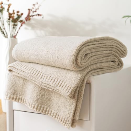 Carriediosa Wool Blend Knit Throw Blanket 50x60 Light Beige