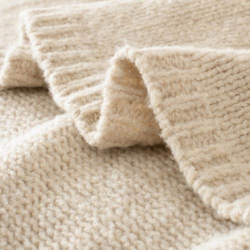 Carriediosa Wool Blend Knit Throw Blanket 50x60 Light Beige