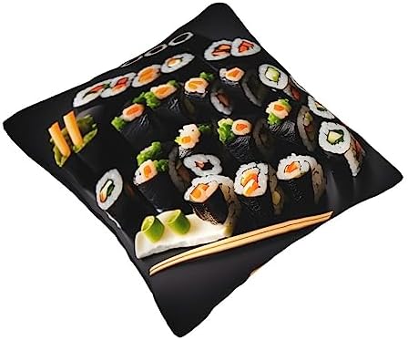Ogniwo Japanese Sushi Black Throw Pillow Soft 12x12 Inch Cushion Cover