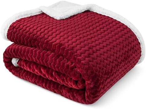 PAVILIA Reversible Maroon Red Sherpa Fleece Throw Blanket 50x60