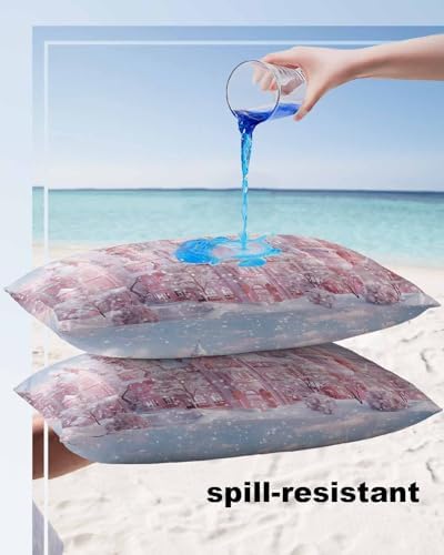 Waterproof Pillow Protector 2 Pack Dreamy Pink Xmas Town Trees