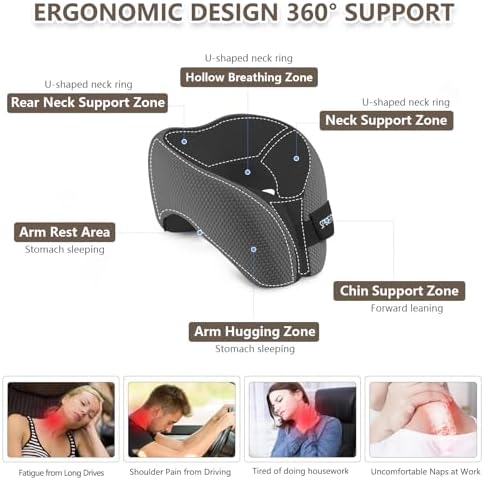 SPUER 2in1 Ergonomic Memory Foam Travel Pillow