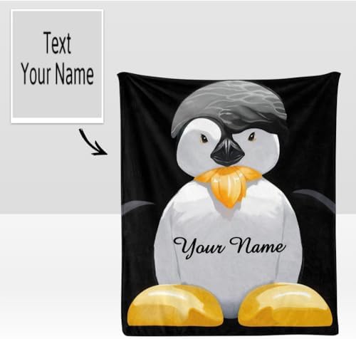 Custom Blanket with Name Text Personalized Penguin Fleece Throw