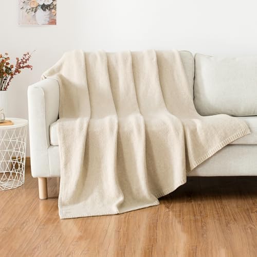 Carriediosa Wool Blend Knit Throw Blanket 50x60 Light Beige