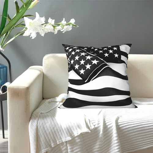 Black and White American Flag Throw Pillow 12x12 Inch