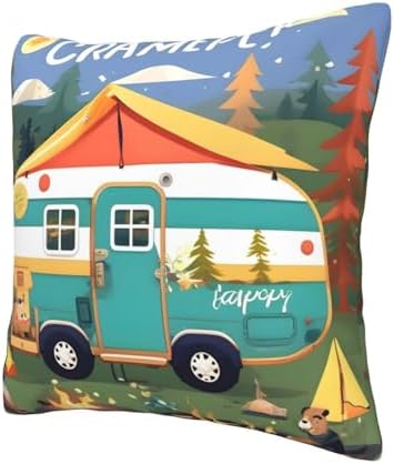 Ogniwo Happy Camper Throw Pillow 12x12 Inch Soft Square Cushion Cover