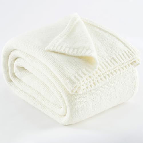 Carriediosa Wool Blend Knit Throw Blanket 50 x 60 Vanilla Cream