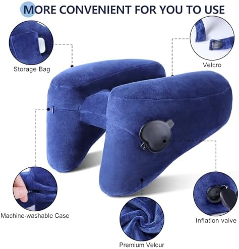 Sunany Inflatable Travel Neck Pillow with Soft Velour Cover