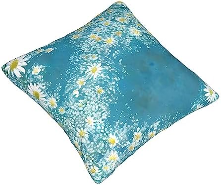 Ogniwo White Blue Daisy Throw Pillow 12x12 Inch Soft Square Cushion Case