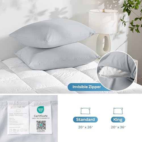 JELLYMONI Waterproof Pillow Protectors - 20 x 26 Set of 2 Light Grey