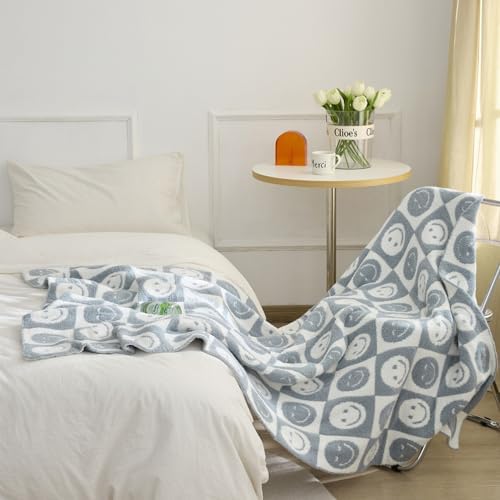 VBC Baby Throw Blankets with Smiley Faces Checkered Reversible Soft Cozy Warm Blanket