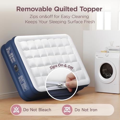 Queen Air Mattress with Built-in Pump Quilted Topper