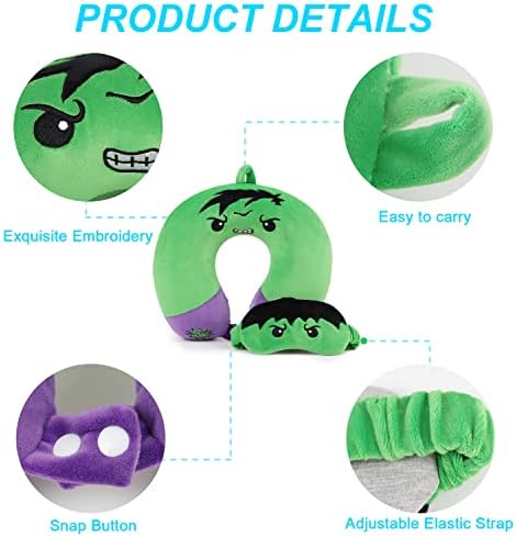 ETOILESEA Superhero Travel Pillow with Eye Mask for Kids Adults