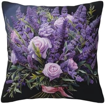 Ogniwo Lavender Bouquet Throw Pillow Soft 12x12 Inch Square Cushion Case