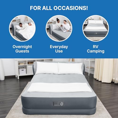 SleepLux Queen Air Mattress with Headboard and USB Charger