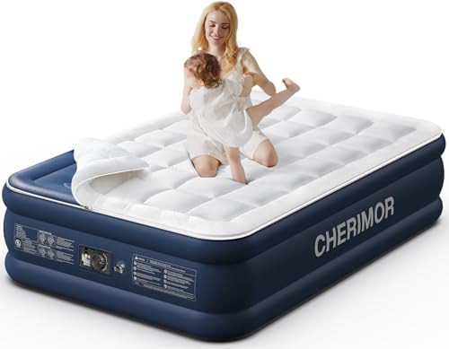 Queen Air Mattress with Built-in Pump Quilted Topper