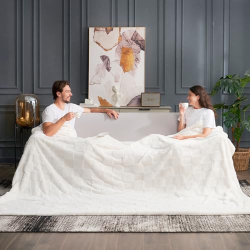 Cozy Bliss Checkered Faux Rabbit Fur Throw Blanket