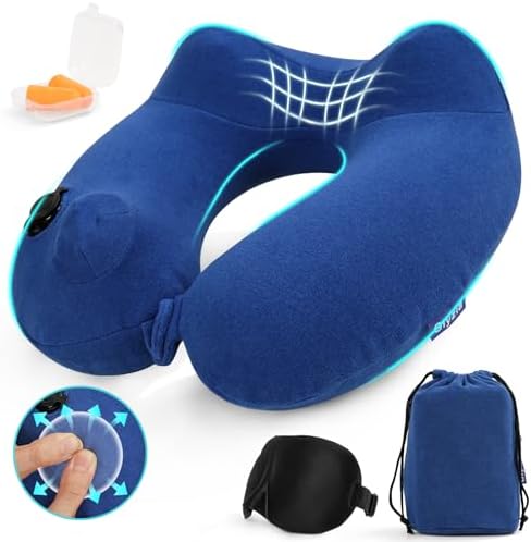 Glyzia Inflatable Neck Pillow with Eye Mask and Earplugs Navy Blue