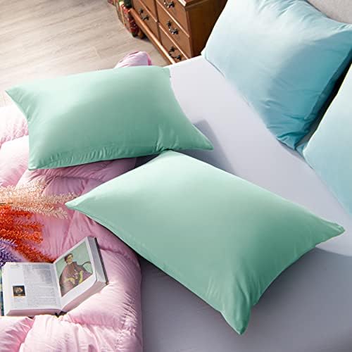 NTBAY Premium Satin Pillowcases Set of 2 20x26 Inches Cyan