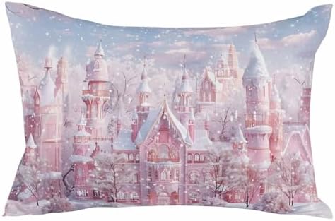 Waterproof Pillow Protector 2 Pack Dreamy Pink Xmas Town Trees