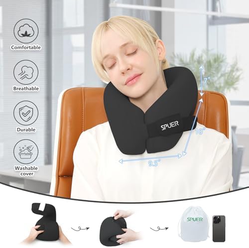 SPUER 2in1 Ergonomic Memory Foam Travel Pillow - Adjustable Black