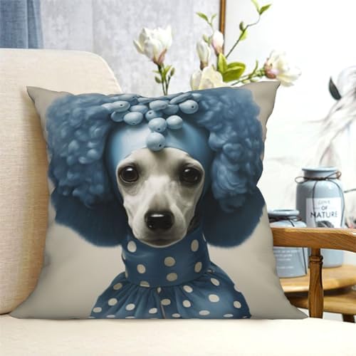 Ogniwo Blue Poodle Polka Dot Throw Pillow 12x12 Inch Soft Square Cushion Cover