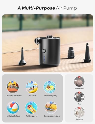 QPAU Electric Air Pump with 3 Nozzles and 5000mAh Battery