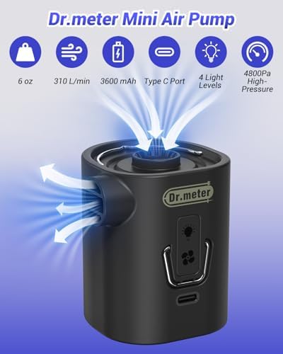 Drmeter Portable Mini Air Pump with Camping Light