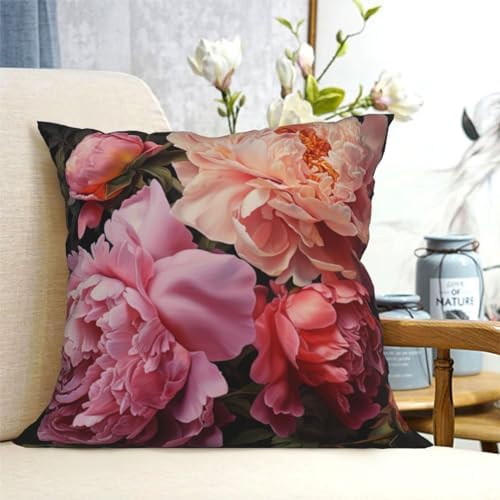 Garden Peony Throw Pillow Soft 12x12 Inch Cushion Cover