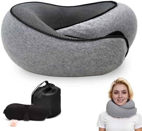 Creokeriy Travel Neck Pillow with Eye Mask and Earplugs Grey