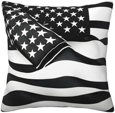 Black and White American Flag Throw Pillow 12x12 Inch