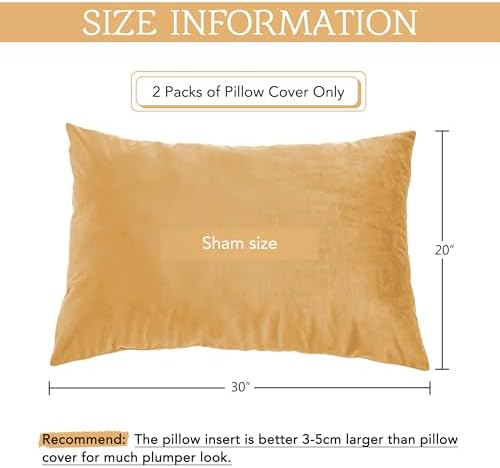 StangH Velvet Pillowcases Set of 2 Warm Gold 20x30 Inch Zippered Covers